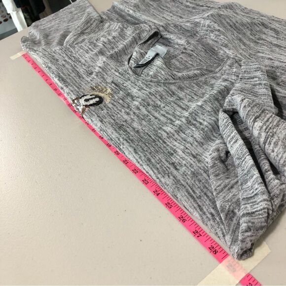 Catherines Shirt Womens 2X Penguin Sequins Gray Marl Ruched Tie Sides 3/4 Sleeve - Picture 8 of 10